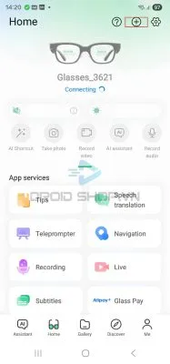 Tap the plus icon in the top-right corner of the Hi Rokid app home screen
