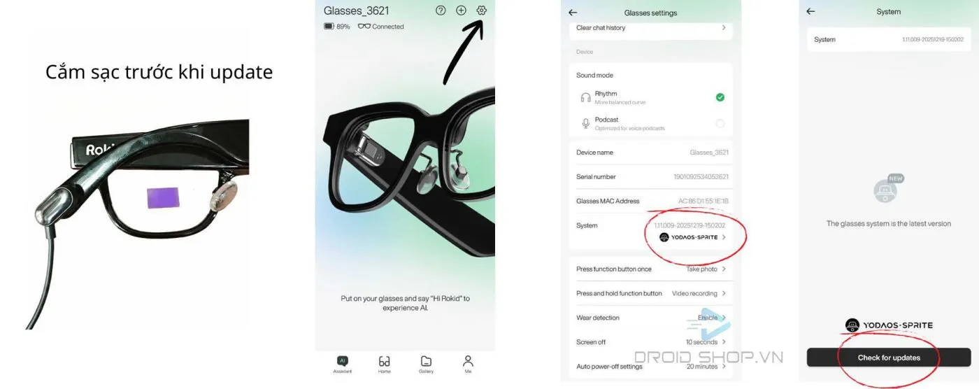 Charge the glasses before updating firmware